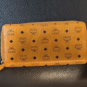 MCM Cognac Leather Zip Wallet